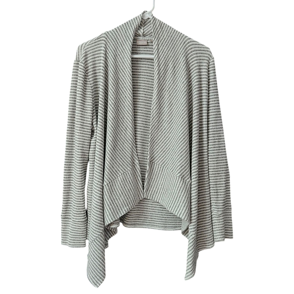 Chicos' Zenergy Striped Open Front Cardigan Women 8/10 ( Chicos 1) Gray White